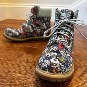 TIMBERLAND Floral Canvas Boots‎ Lug Sole Coquette Cottagecore Fairy Grunge 6.5